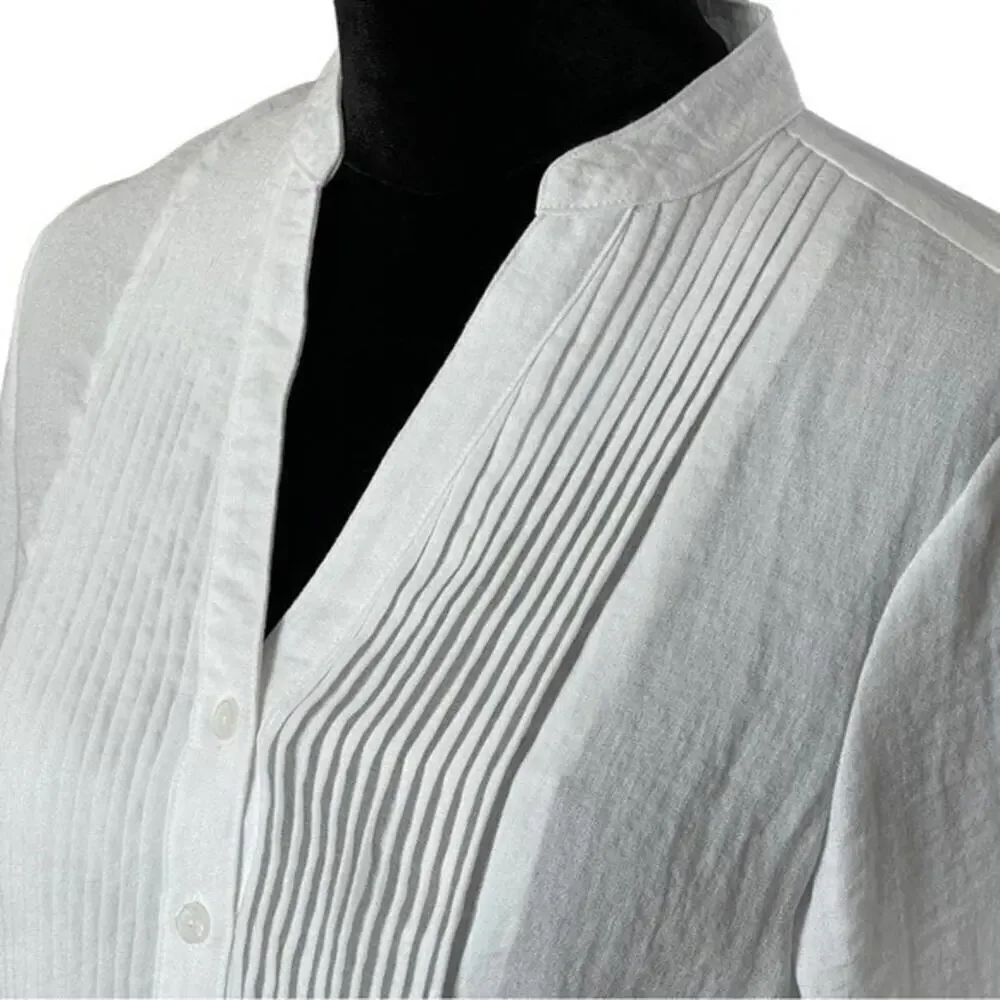 Michael Kors White Pleated Button Front Tuxedo Tunic, Resort, Beach, Summer XS